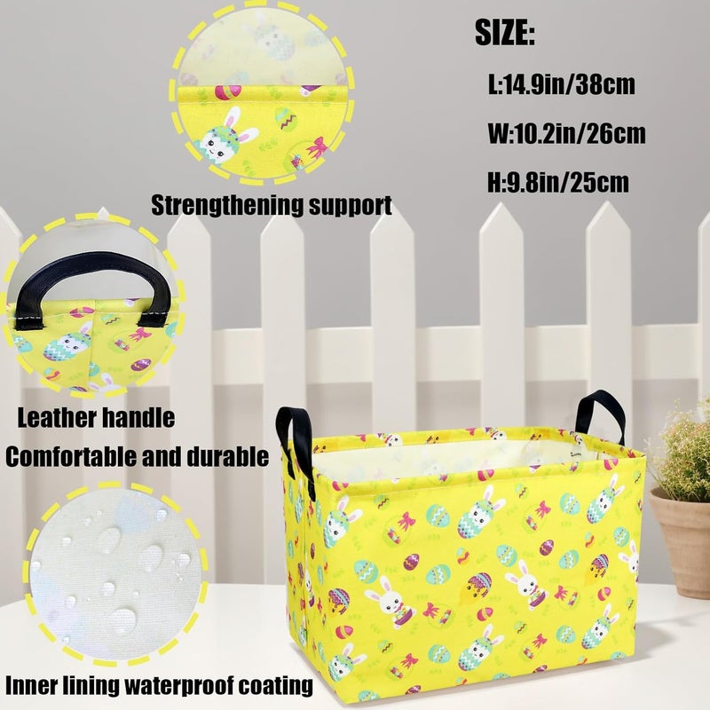 SETAMA Large Empty Easter Basket for Kid Yellow Fabric Personalized Bunny Eggs Easter Gift Basket for Boy and Girl (Rabbit Chicken) - Image 4
